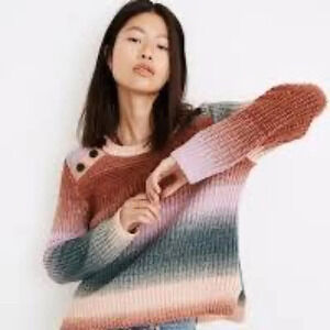 Madewell Space-Dyed Button-Shoulder Pullover Sweater - Size XL